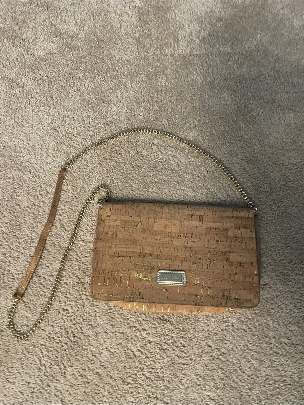 Lilly Pulitzer Cork Envelope Crossbody in Tan with Gold Chain